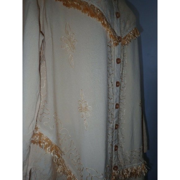 Original Anthony Peasant Top Women 1X Boho Fringe Embroidered Gold Tunic b30 - Picture 4 of 8